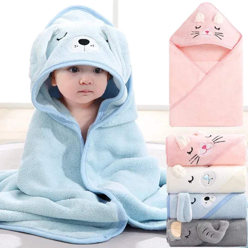 Baby Hooded Bath Towels – Soft Cartoon Animal Newborn Towel Blanket & Toddler Bathrobe – Warm Sleeping Swaddle Wrap
