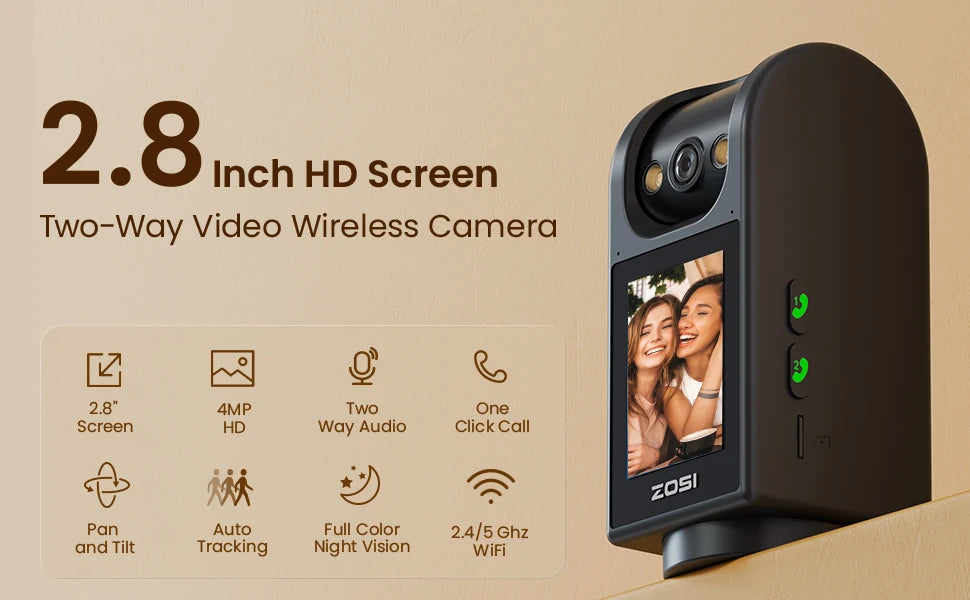 ZOSI C520M 4MP Indoor Smart Security Camera with 2.8’’ HD Screen Two-Way Video Calling 360° Pan Tilt AI Motion