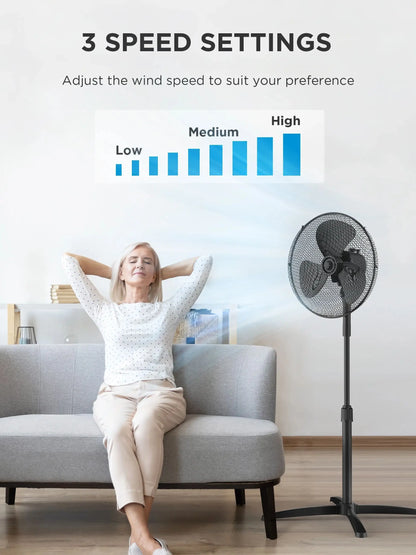 Midea 40W Pedestal Fan by COMFEE – Quiet Oscillating Standing Fan with 3 Speed Settings, Adjustable Height & Powerful Airflow – Home & Office Cooling Solution