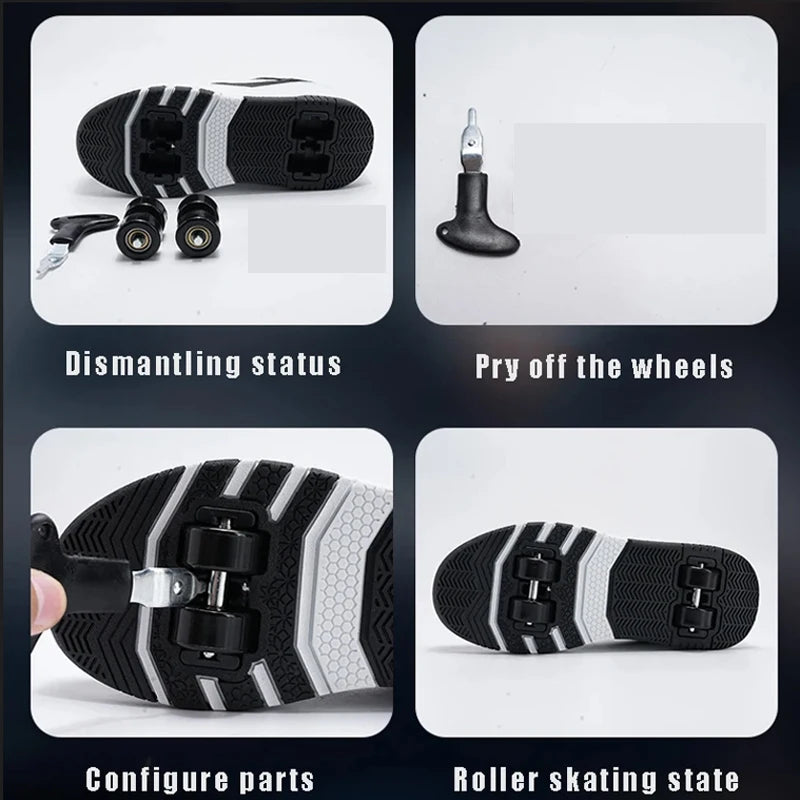 Four wheel roller shoes Boys girls walking shoes Casual outdoor sports slide and shrink school students pulleys shoes