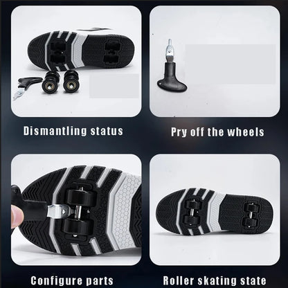 Four wheel roller shoes Boys girls walking shoes Casual outdoor sports slide and shrink school students pulleys shoes