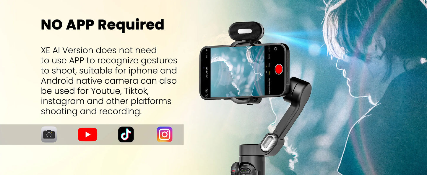 AOCHUAN Smart XE AI Gimbal - Professional Smartphone Stabilizer with No-App AI Tracking & Gesture Control - Perfect for TikTok & YouTube