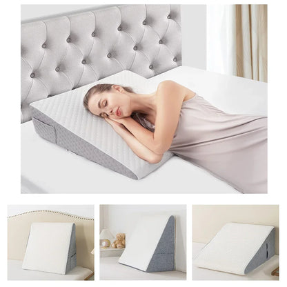 Bed Wedge Pillow for Sleeping – Triangle Memory Foam Support Cushion – Leg Elevation & Snoring Relief – Anti-Static