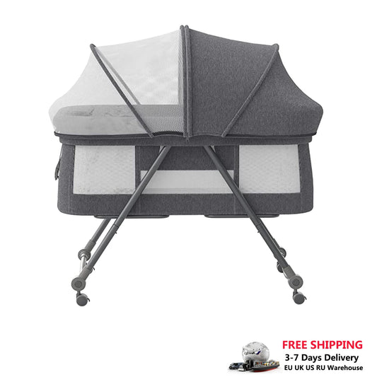 UBRAVOO Baby Grab-and-go Travel Cot with Mattress & Silent Wheels | Rocking Convertible Crib with Mesh Sides – Model