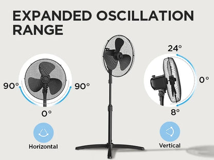 Midea 40W Pedestal Fan by COMFEE – Quiet Oscillating Standing Fan with 3 Speed Settings, Adjustable Height & Powerful Airflow – Home & Office Cooling Solution