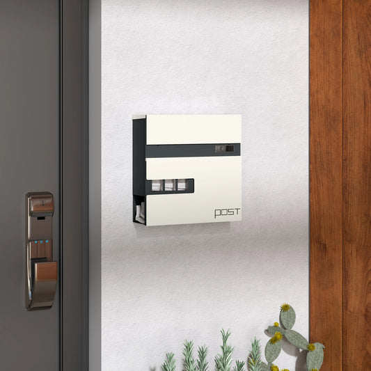 HOMCOM Wall Mounted Post Box - Modern Weatherproof Letterbox with Lock & Keys - Stainless Steel Design for UK Homes