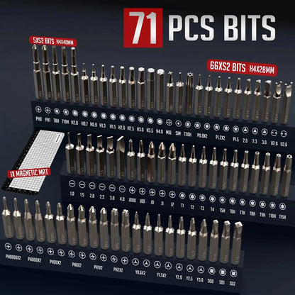 75 in 1 Precision Electric Screwdriver Set with 71 Magnetic Phillips Torx Bits 3 LED Lights Multifunctional Power