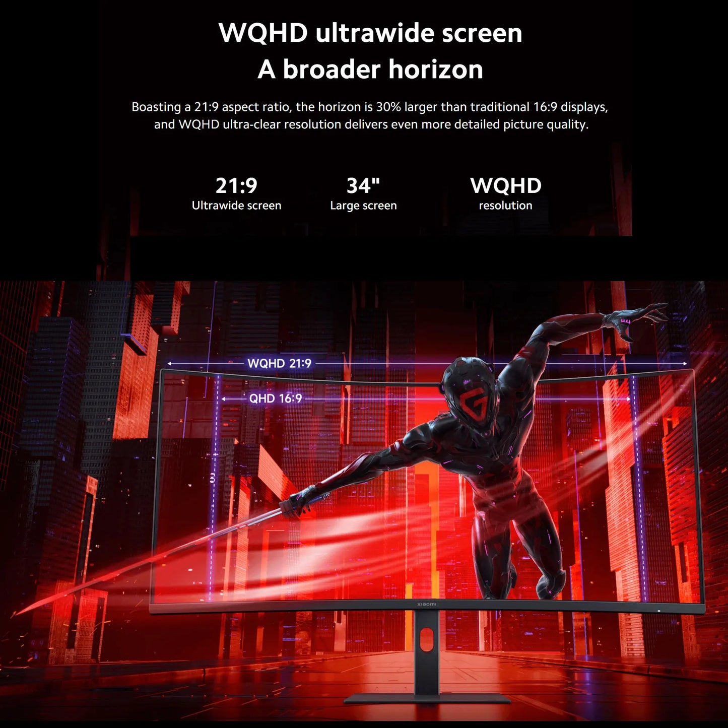 Xiaomi G34WQi 34" Ultrawide Curved Gaming Monitor | 180Hz, 1ms, 3440×1440 WQHD, 1500R, AMD FreeSync Premium — Black, UK Plug