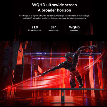 Xiaomi G34WQi 34" Ultrawide Curved Gaming Monitor | 180Hz, 1ms, 3440×1440 WQHD, 1500R, AMD FreeSync Premium — Black, UK Plug