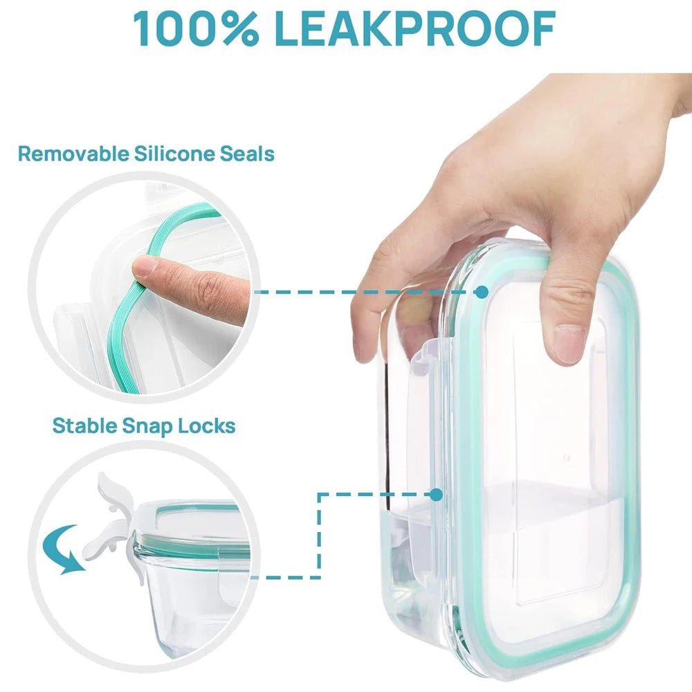 8-Pack Meal Prep Glass Containers with Airtight Lids | 4 Rectangle + 4 Square Sizes, BPA-Free, Microwave & Dishwasher Safe