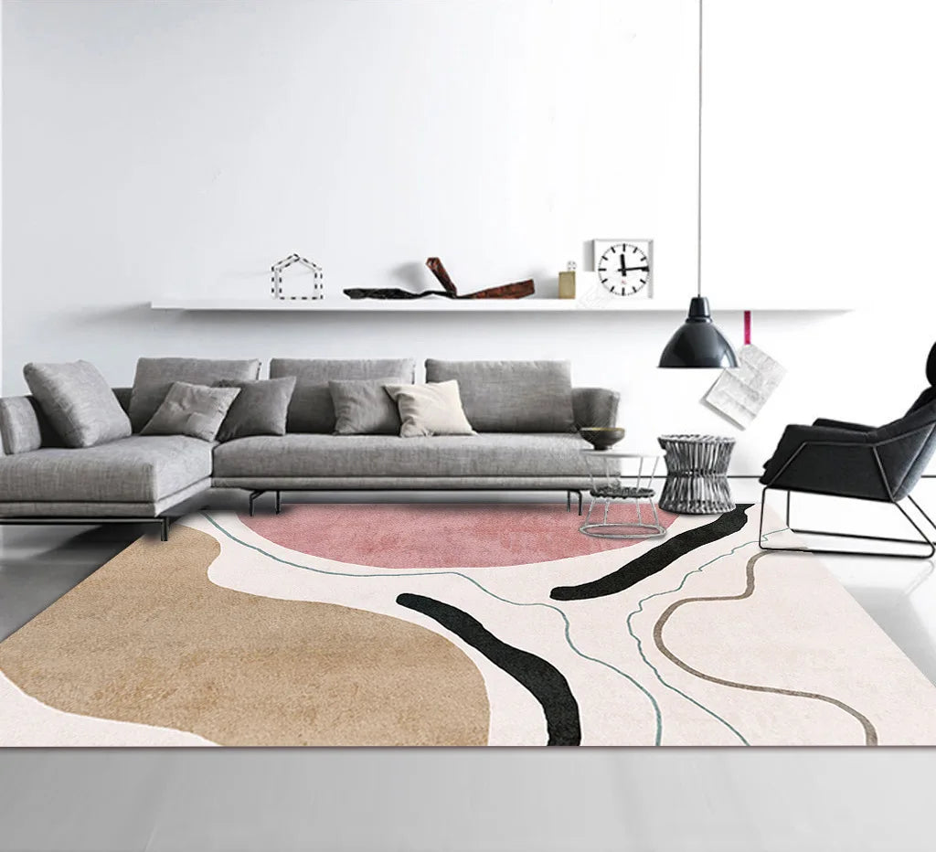 Nordic Geometric Abstract Area Rug – Modern Washable Living Room & Bedroom Carpet / Entrance Mat