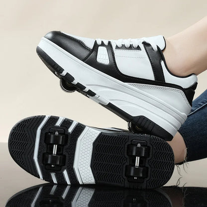 Four wheel roller shoes Boys girls walking shoes Casual outdoor sports slide and shrink school students pulleys shoes