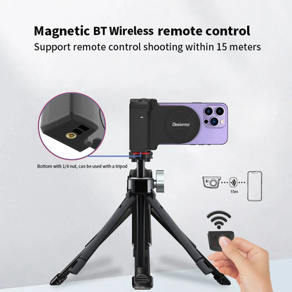 Magnetic Selfie Phone Tripod Mount with Bluetooth Detachable Remote – Anti-Shake Tripod Grip Holder & Camera Handle for iPhone & Android | TikTok Video & Vlogging Stabiliser
