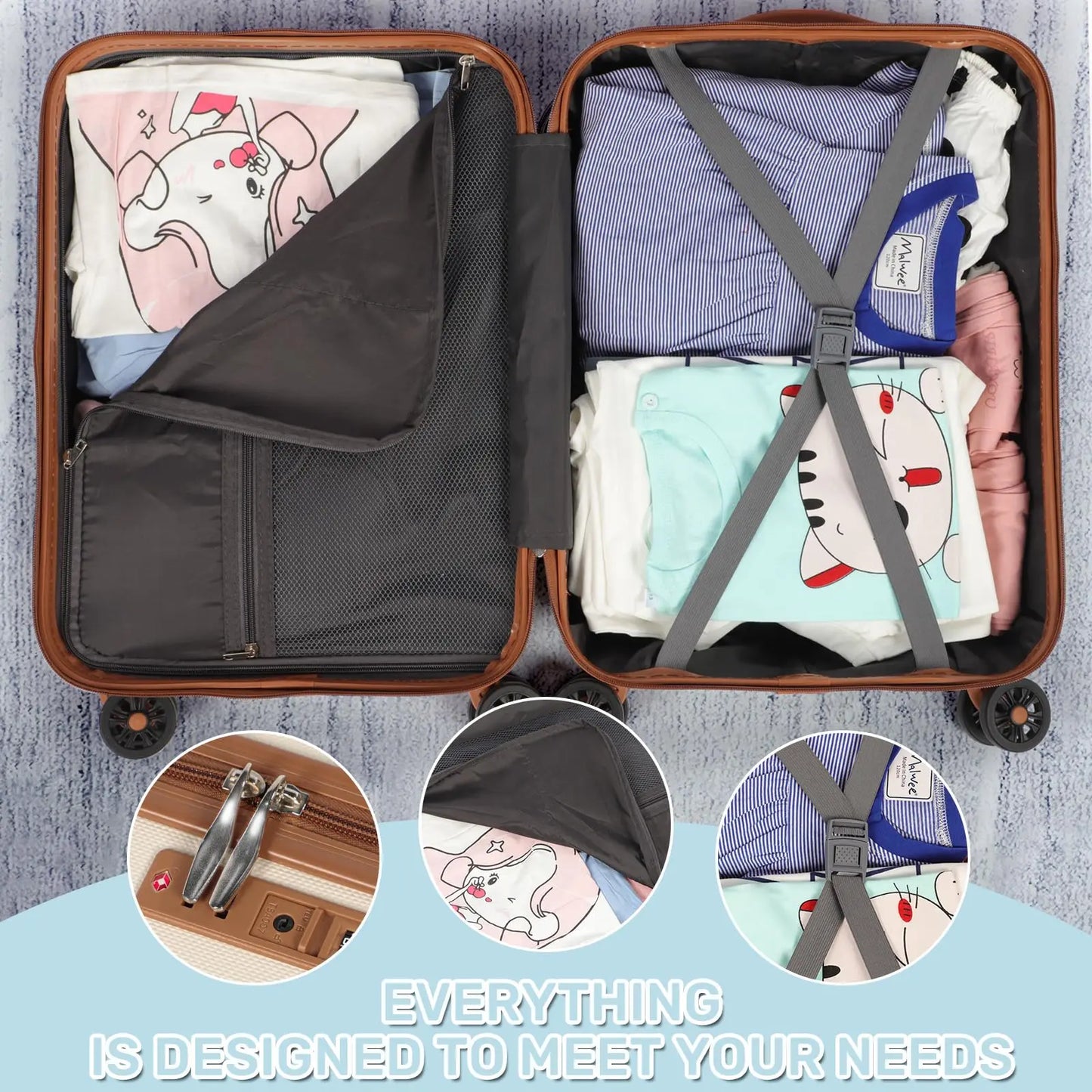 3-Piece ABS Hardshell Luggage Set | 21"+24"+28", TSA Lock, 4 Spinner Wheels, Telescopic Handle — Pink, Grey, Black, Blue or White