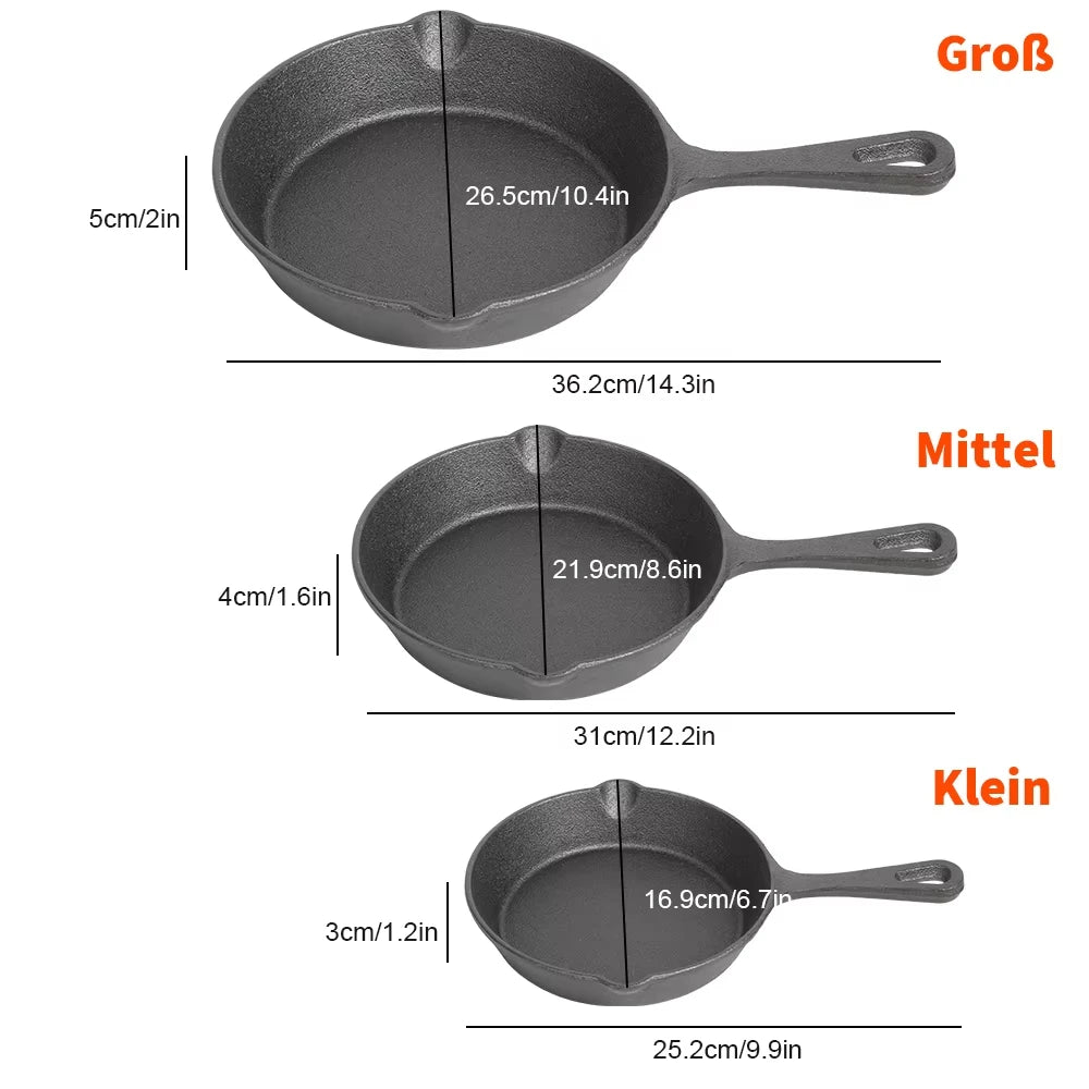 3pc Frying Pan Cast Iron Uncoated Black For Food Frying, Cooking And Stir-Frying Non-Stick Frying Pans Omelette Pan