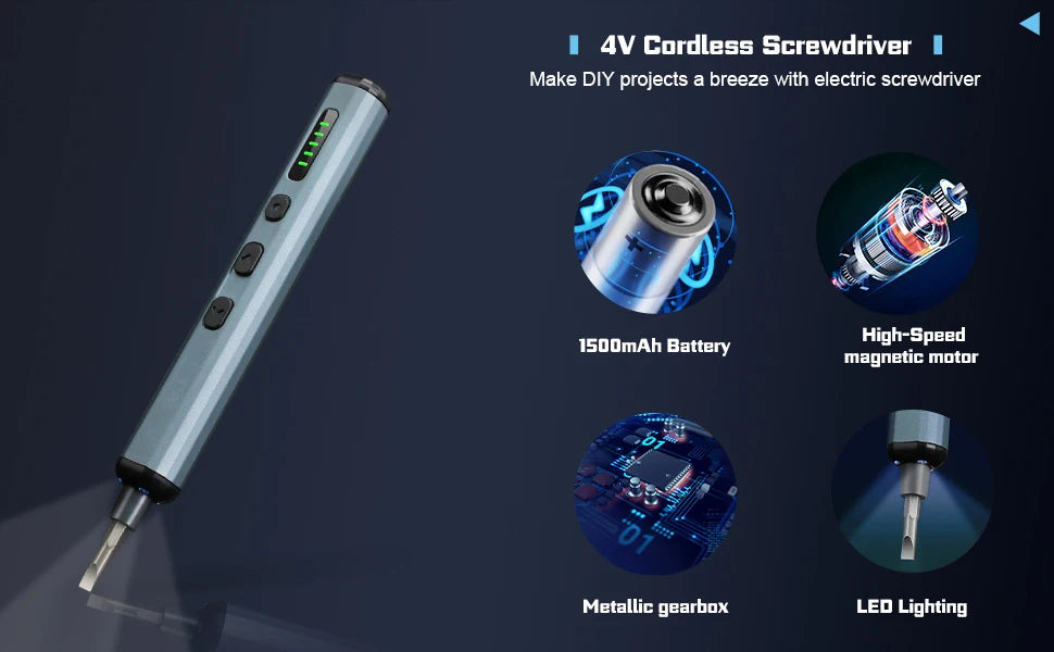 Precision Electric Screwdriver Set 68 in 1 Cordless 64 S2 Precision Drill Bits 5 Torque Settings LED Hand Repair Tool