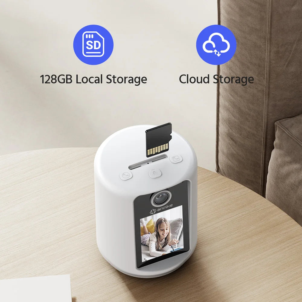 2K WiFi Indoor Security Camera with Screen | Pan & Tilt, Two-Way Video Call, Motion Detection & Night Vision