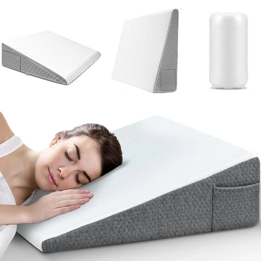 Bed Wedge Pillow for Sleeping – Triangle Memory Foam Support Cushion – Leg Elevation & Snoring Relief – Anti-Static