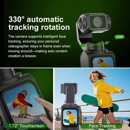 4K Pocket Gimbal Vlogging Camera | 330° Auto-Tracking, 18x Zoom, WiFi, 2400mAh, 30m Waterproof — Black or White