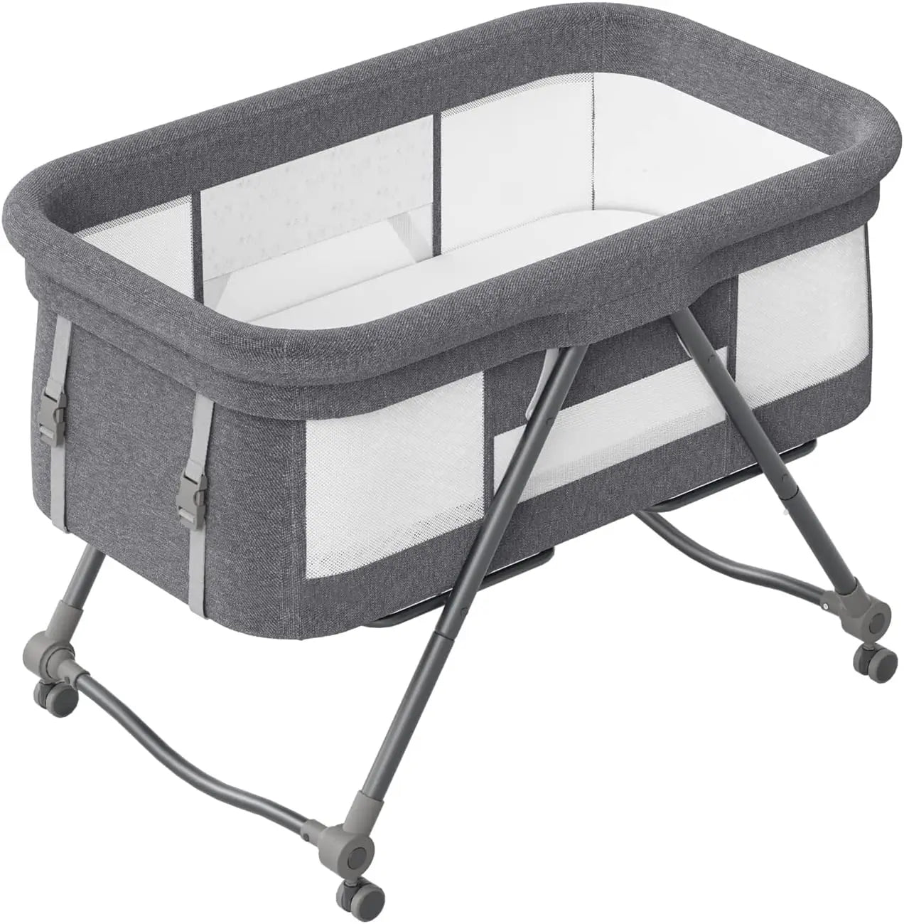 UBRAVOO Baby Grab-and-go Travel Cot with Mattress & Silent Wheels | Rocking Convertible Crib with Mesh Sides – Model