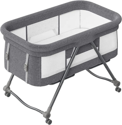 UBRAVOO Baby Grab-and-go Travel Cot with Mattress & Silent Wheels | Rocking Convertible Crib with Mesh Sides – Model