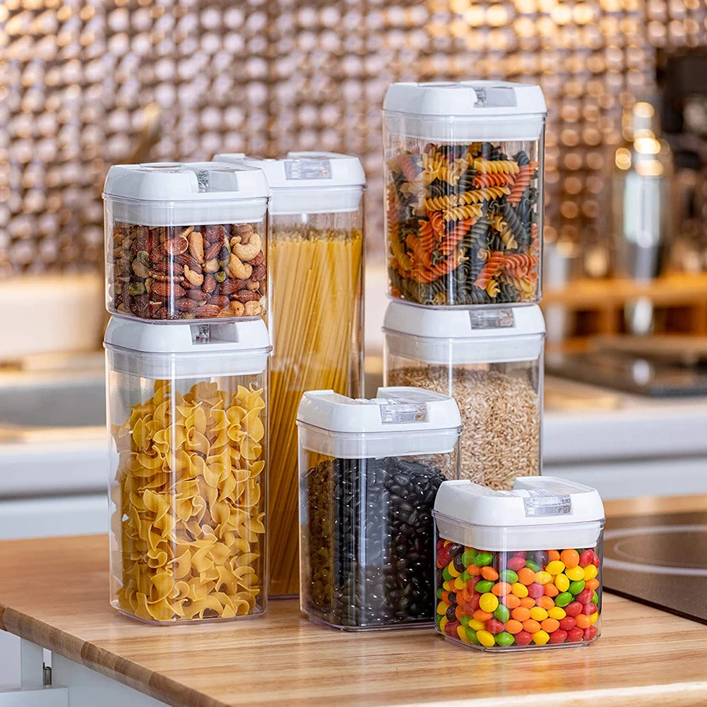 【Lifeideas】7Pcs Airtight Food Storage Containers with Clasp Lids Plastic Clear Jars with Easy Lock Lid Kitchen Pantry Organize