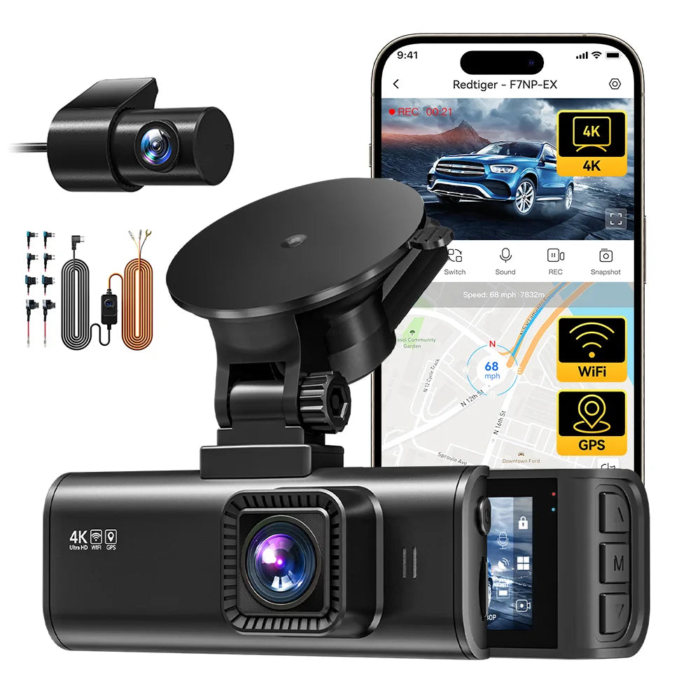 REDTIGER F7NP-EX 4K+1080P Dash Cam Built-in 5.8GHz Wifi And GPS Dash Camera Night Vision Recorder APP Control 24H Parking Monito
