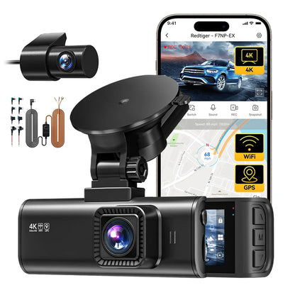 REDTIGER F7NP-EX 4K+1080P Dash Cam Built-in 5.8GHz Wifi And GPS Dash Camera Night Vision Recorder APP Control 24H Parking Monito