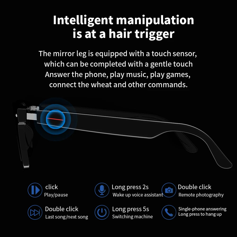 Outdoor Smart Bluetooth Glasses with Open‑Ear Speakers & Mic – AI Voice Assistant, Touch Control Sports Sunglasses | UK
