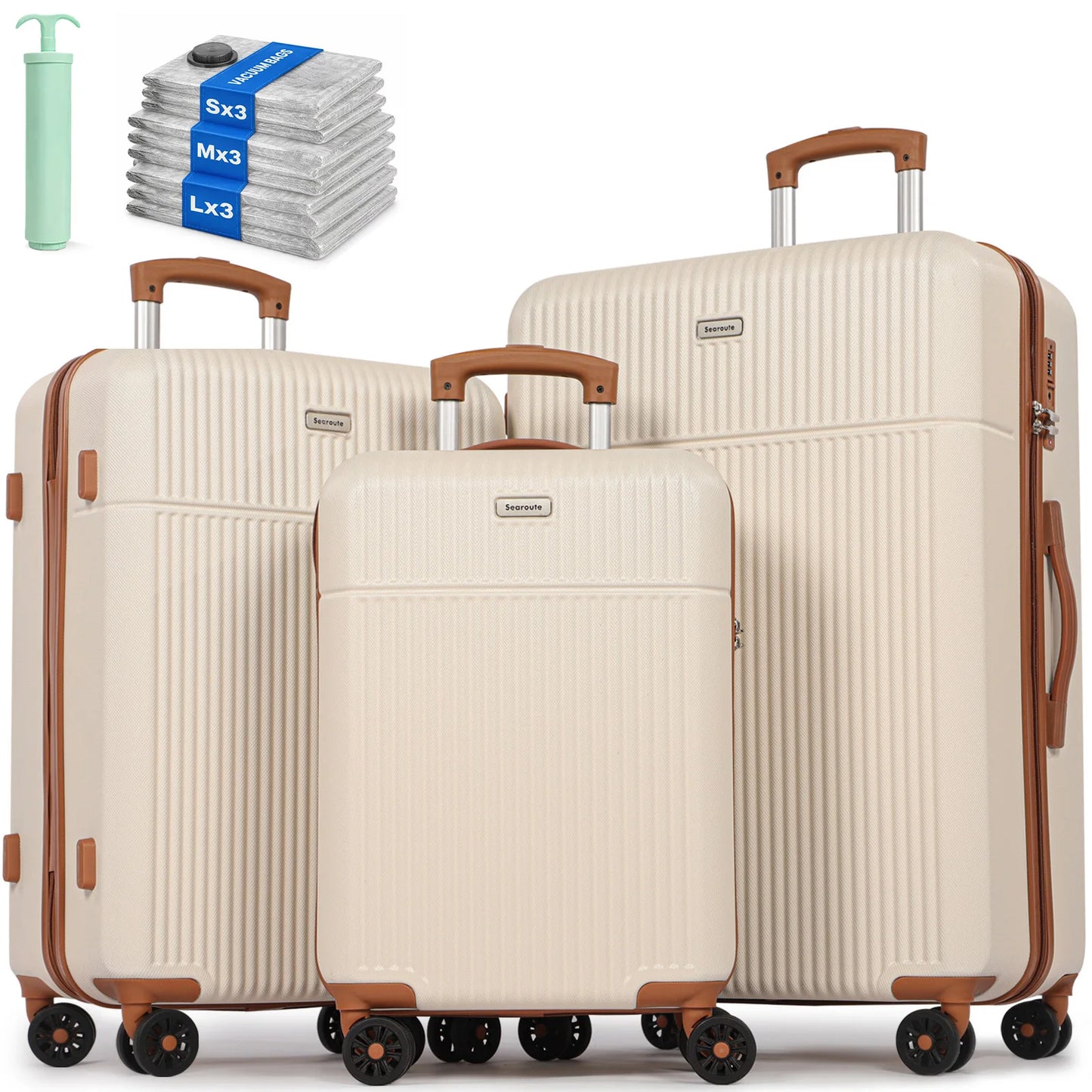 3-Piece ABS Hardshell Luggage Set | 21"+24"+28", TSA Lock, 4 Spinner Wheels, Telescopic Handle — Pink, Grey, Black, Blue or White