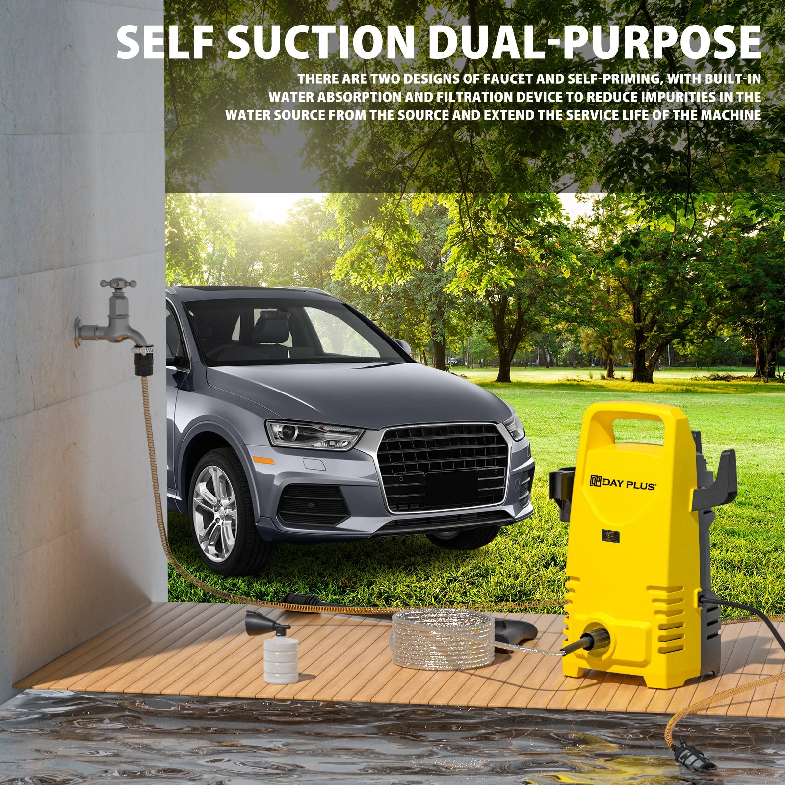 1800W Portable Electric Pressure Washer – 5000PSI Jet Cleaner with Adjustable 3-in-1 Nozzle for Car Patio Driveway
