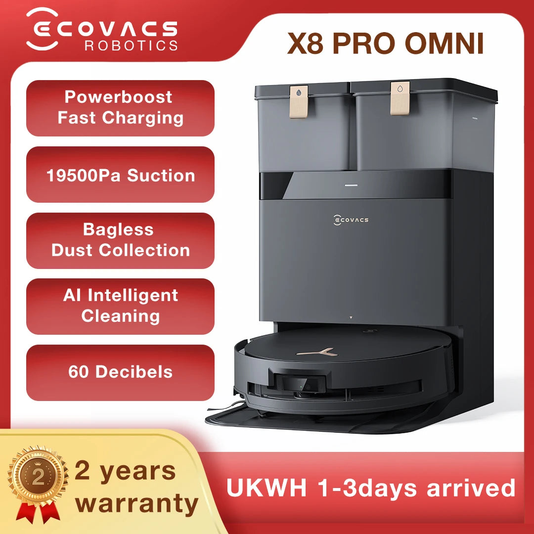 ECOVACS DEEBOT X8 PRO OMNI Robot Vacuum & Mop | 18,000Pa Suction, Self-Washing Mop, AI Navigation, 12-in-1 OMNI Station — Black
