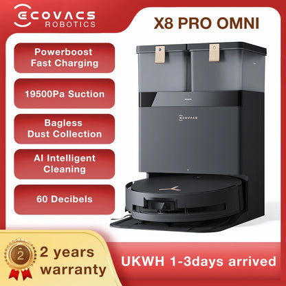 ECOVACS DEEBOT X8 PRO OMNI Robot Vacuum & Mop | 18,000Pa Suction, Self-Washing Mop, AI Navigation, 12-in-1 OMNI Station — Black