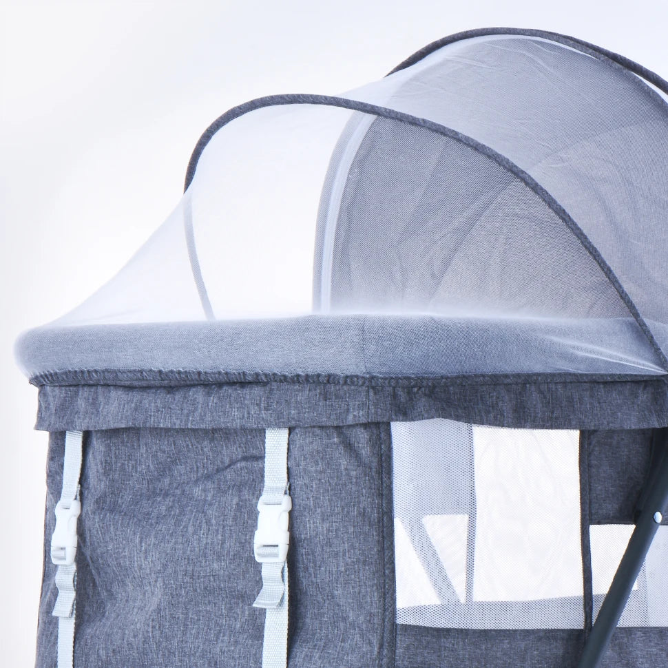 UBRAVOO Baby Grab-and-go Travel Cot with Mattress & Silent Wheels | Rocking Convertible Crib with Mesh Sides – Model