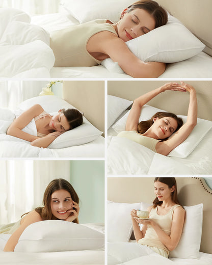 SONGMICS Bed Pillows 74 x 48 cm – 800g Filling – Soft Brushed Polyester – Machine Washable at 60°C – Includes Storage