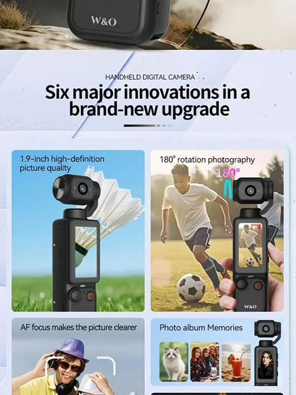 4K Portable Vlog Camera | 180° Rotatable Lens, 1.9" HD Screen, Built-in Fill Light & 2000mAh Battery — Black / White