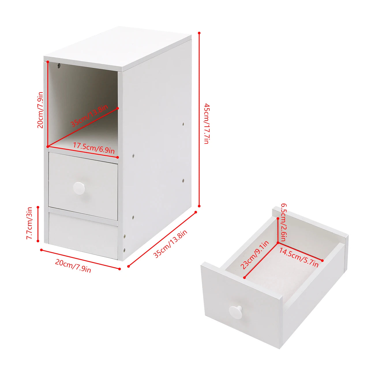 BonChoice Slim Tall Bedside Table Cabinet with Drawer & Storage Space for Bedroom, Narrow Sofa Side Table End Table