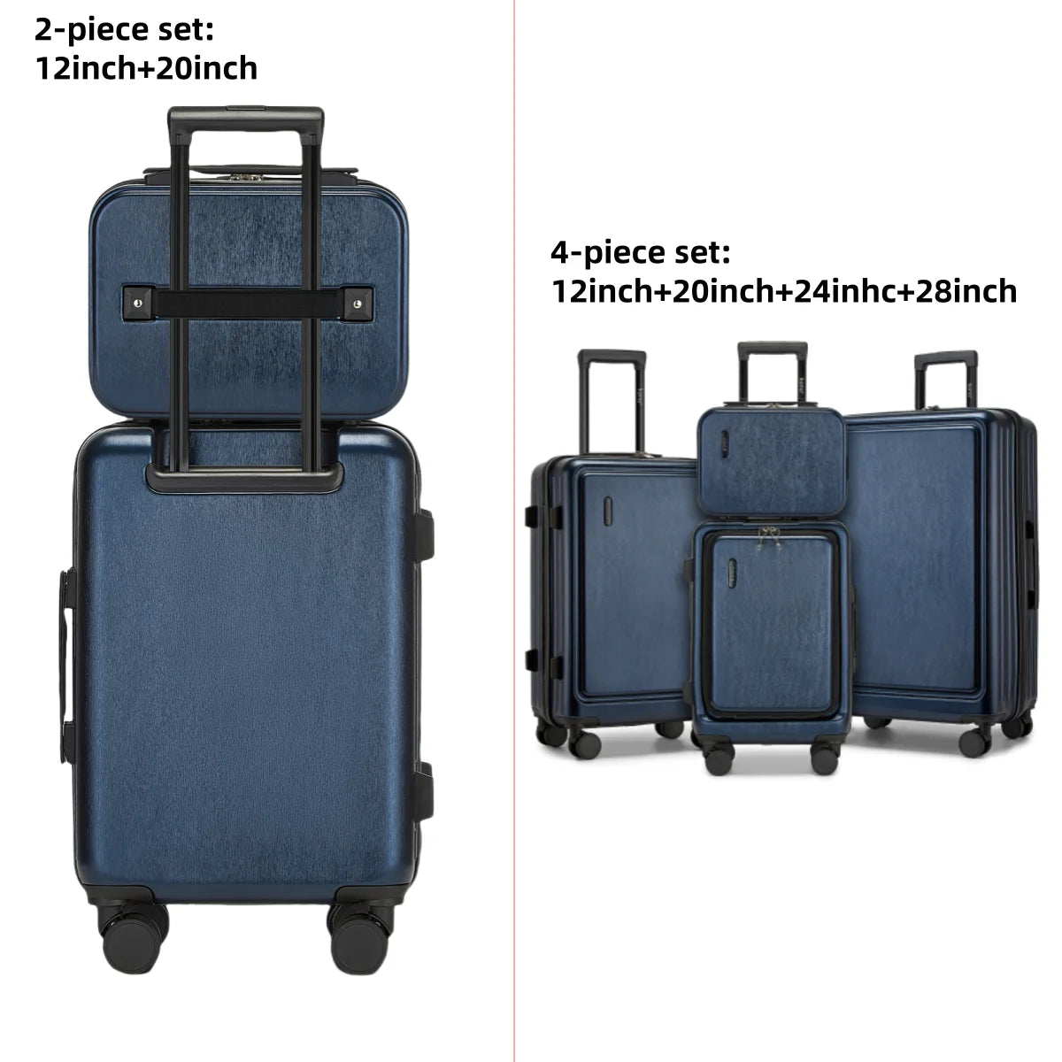 Kono Hardshell Luggage Set | ABS+PC Lightweight, TSA Lock, 4 Spinner Wheels — 2-Piece or 4-Piece, Navy, Grey, Black or Burgundy