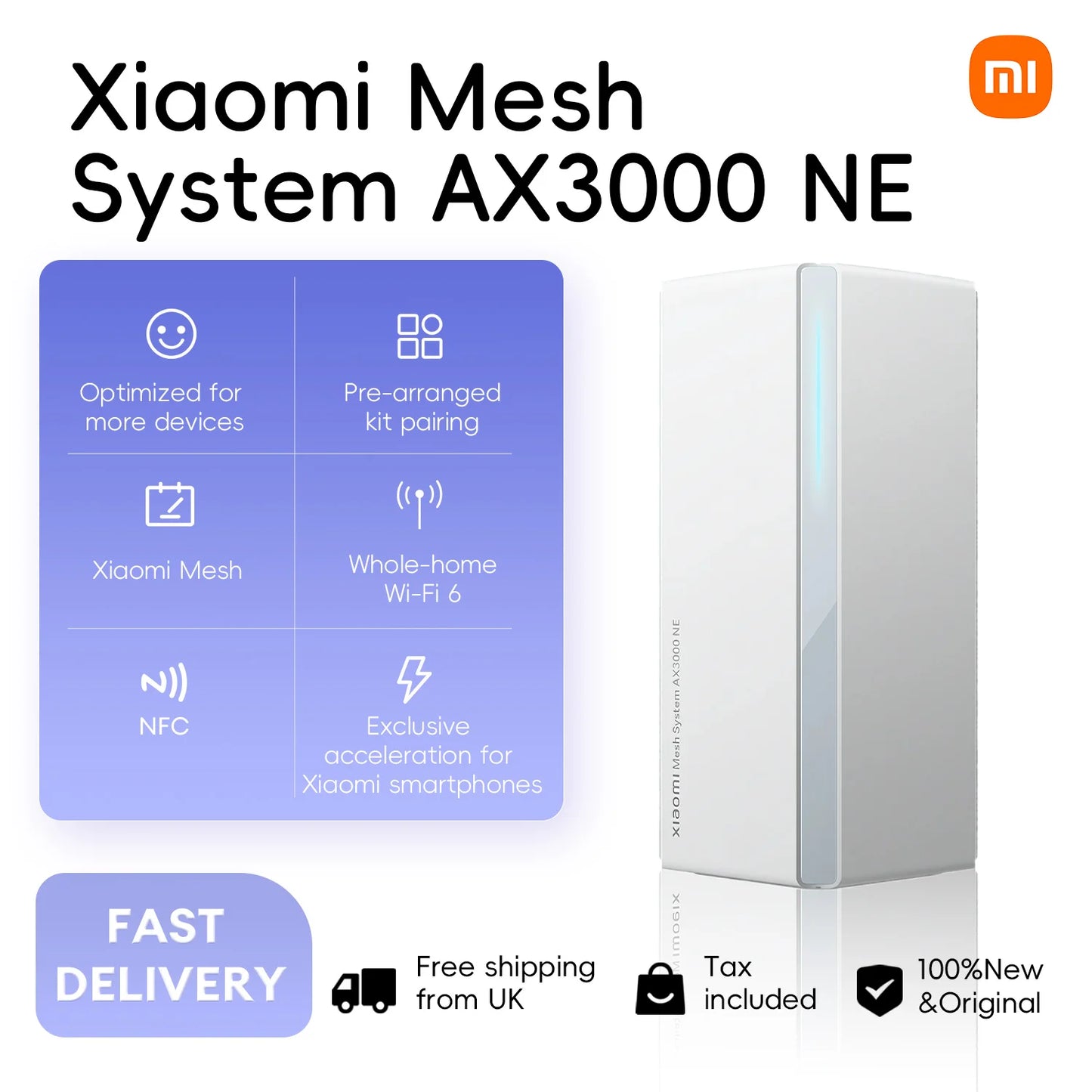 Xiaomi AX3000 NE WiFi 6 Mesh Router System | Dual-Band 3000Mbps, NFC, IPTV, App Control — White