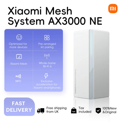 Xiaomi AX3000 NE WiFi 6 Mesh Router System | Dual-Band 3000Mbps, NFC, IPTV, App Control — White