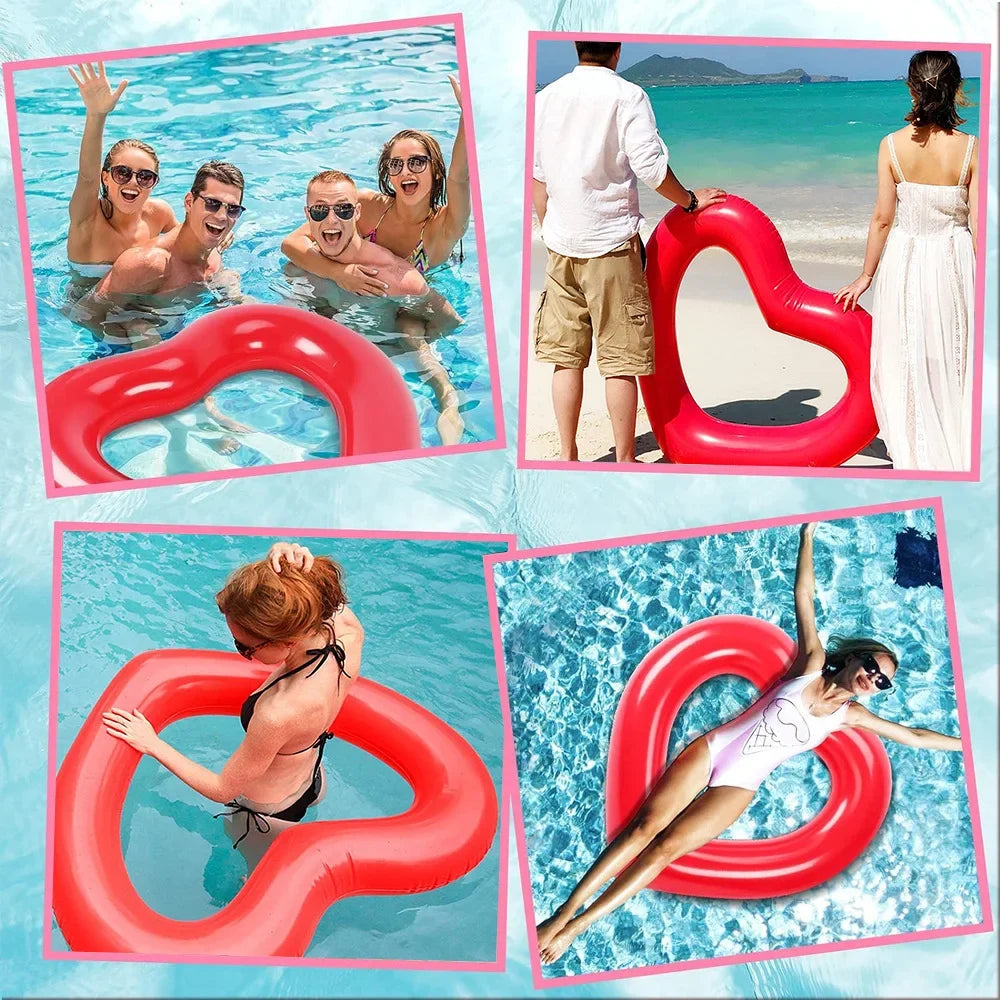 Red Heart Swimming Rings – Inflatable Water Float for Summer Fun Pool Party Beach Lake River & Proposal Decorations –