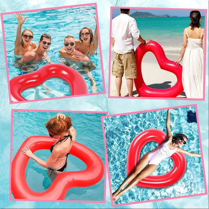 Red Heart Swimming Rings – Inflatable Water Float for Summer Fun Pool Party Beach Lake River & Proposal Decorations –