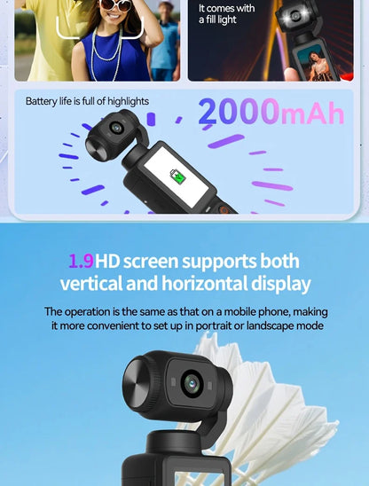 4K Portable Vlog Camera | 180° Rotatable Lens, 1.9" HD Screen, Built-in Fill Light & 2000mAh Battery — Black / White