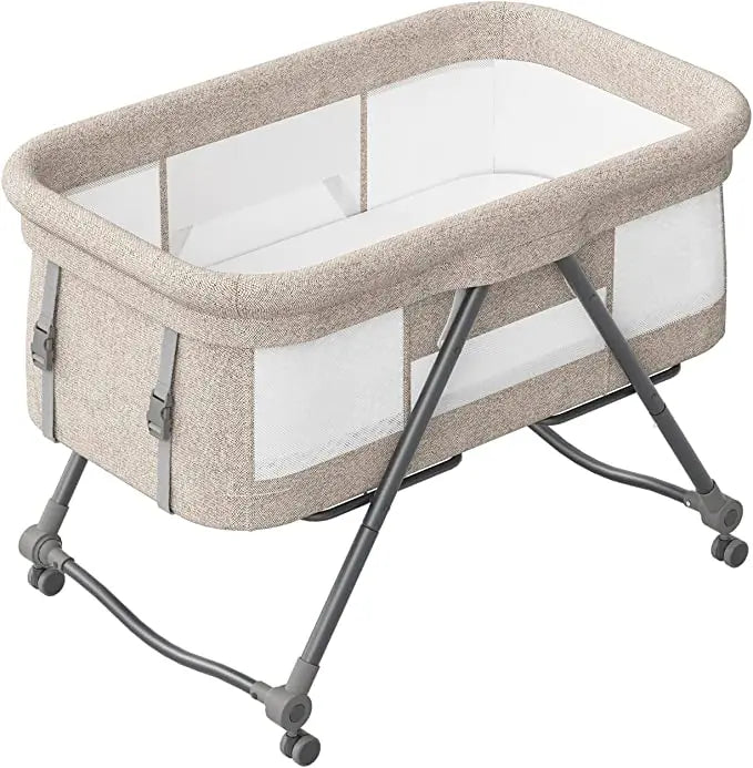 UBRAVOO Baby Grab-and-go Travel Cot with Mattress & Silent Wheels | Rocking Convertible Crib with Mesh Sides – Model