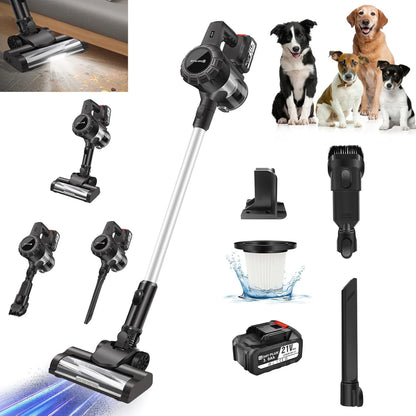 Cordless Vacuum Cleaner,Wall Hanging Stick Vacuum Cleaner 17KPA Pet Hoover Vacuum Cleaner with Tangle-Free Brush,3000mAh Battery