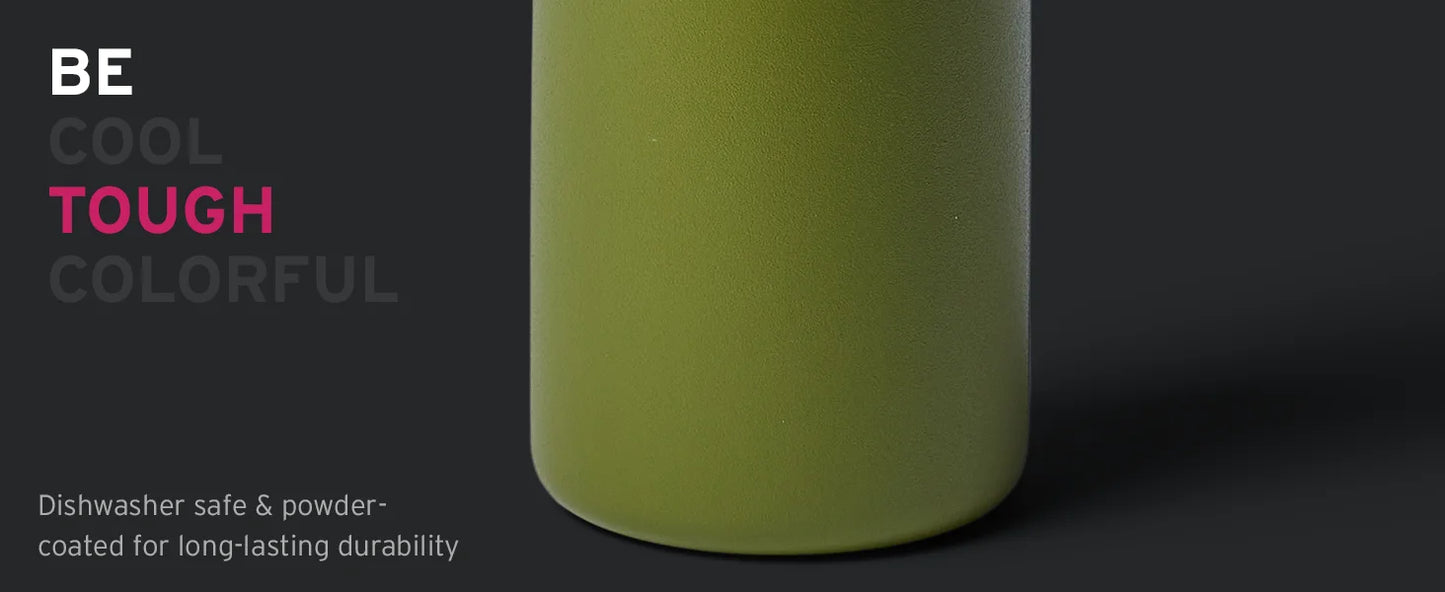 Triple Walled Insulated Water Bottles with Straw  25 Oz Stainless Steel Metal Bottle  Leak Proof Lids  Army Green