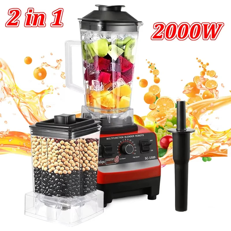 2 IN 1 Electric Blender 2000W Professional Mixer Juicer Smoothie Maker Fruit Vegtable Table Blenders Baby Food Processor