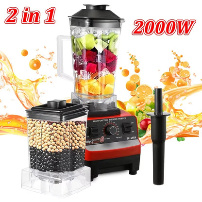2 IN 1 Electric Blender 2000W Professional Mixer Juicer Smoothie Maker Fruit Vegtable Table Blenders Baby Food Processor