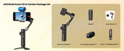 AOCHUAN Smart XE AI Gimbal - Professional Smartphone Stabilizer with No-App AI Tracking & Gesture Control - Perfect for TikTok & YouTube