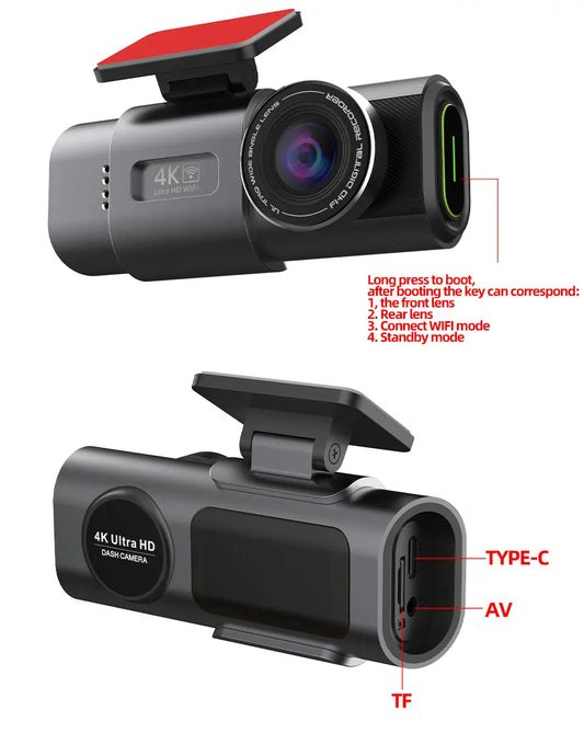 B53P 4K Dash Cam | Sony IMX415 Sensor, 4K Front + 1080P Rear, WiFi, GPS, Night Vision, 24H Parking Monitor